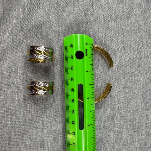 Gold Silver-Tone Cuff Bracelet Hoop Earrings Textured Design Jewelry Set - Picture 8 of 16